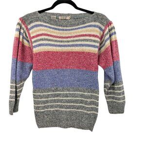 Vintage De Rotchild Angora Silk Blend Striped Sweater Women Size M Pullover Cozy